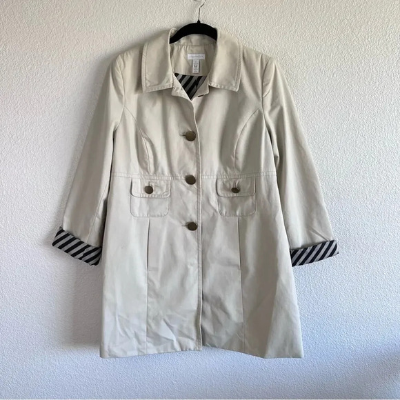 Charter Club Jackets & Blazers - Charter‎ Club Women's Cream Black Striped Cotton Blend Empire Waist Jacket